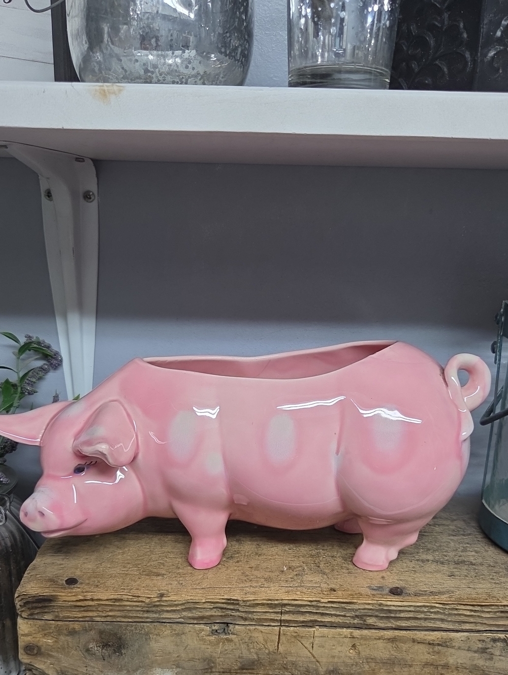 Vintage Pink Ceramic Pig Planter